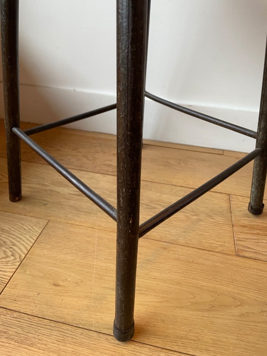 Tabouret D’atelier Bois Et Fer Forgé -photo-4