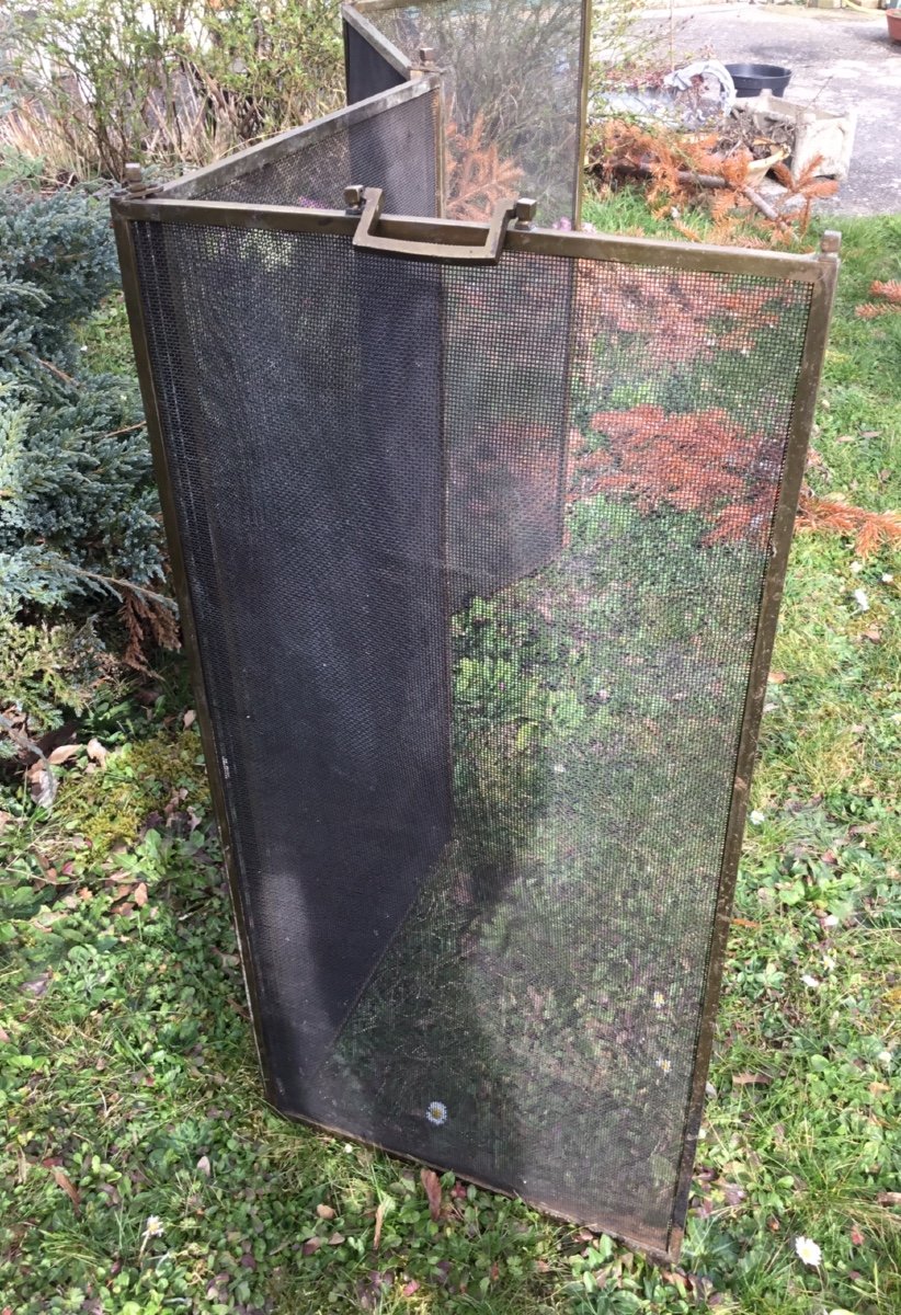Large Antique Fireplace Screen With 4 Leaves Height -photo-1