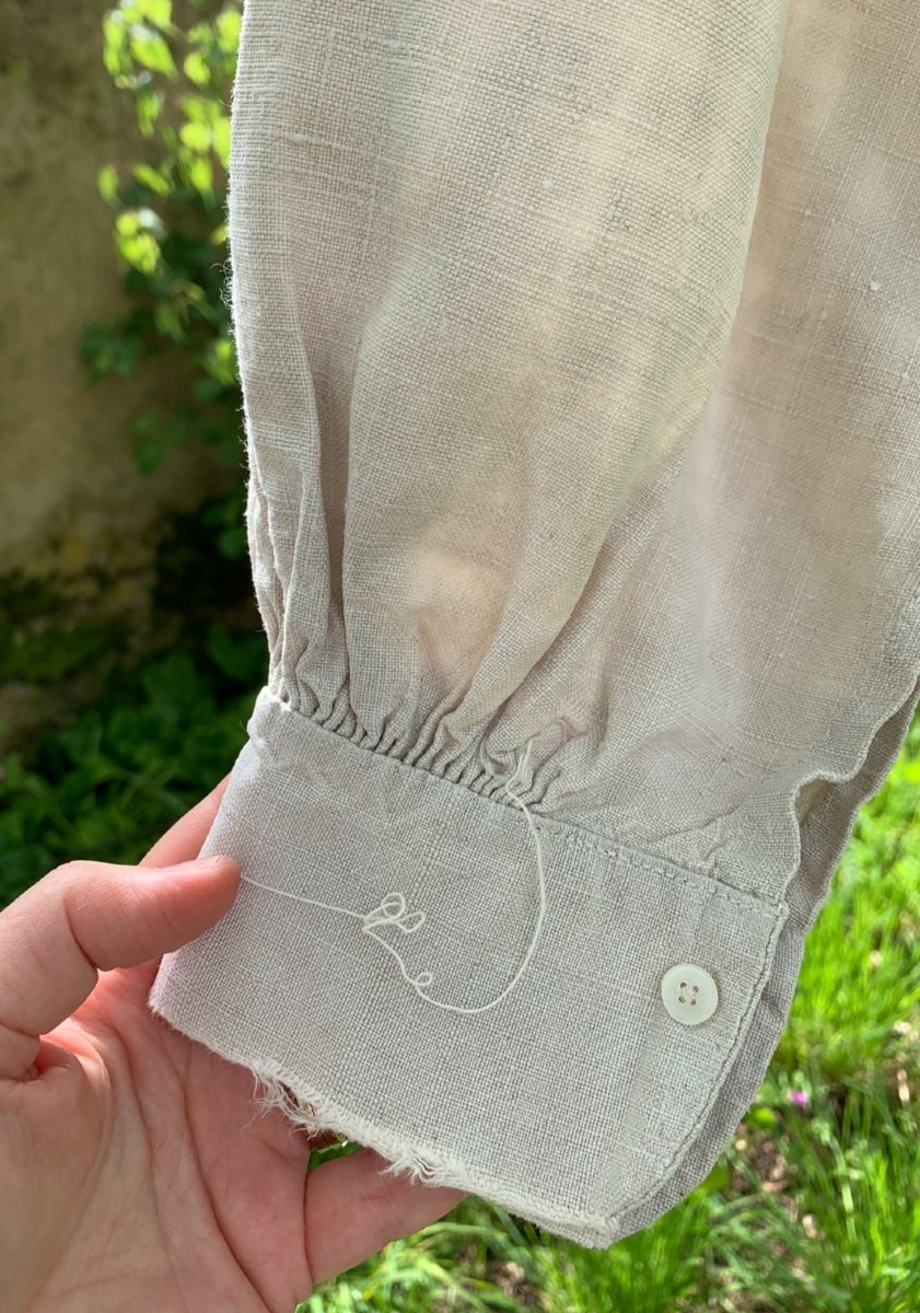 Chemise De Travail Ancienne En Lin, Chanvre Français-photo-4