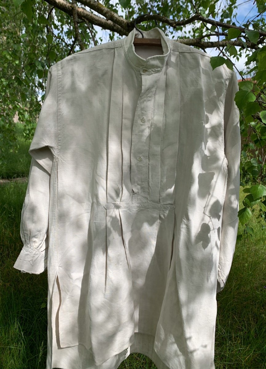 Chemise De Travail Ancienne En Lin, Chanvre Français-photo-3