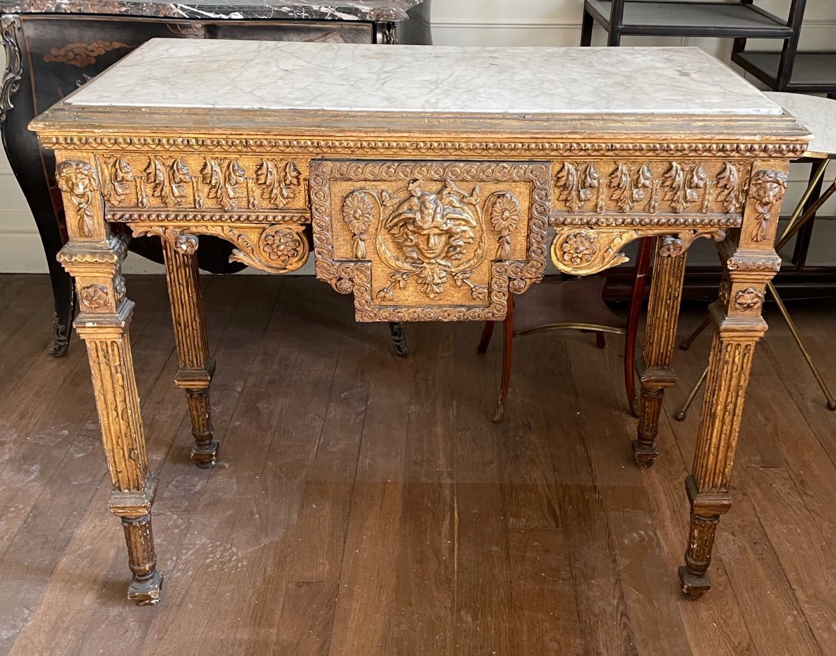 Console In Gilded Wood With Gorgon, Italy, 18th Century -photo-2