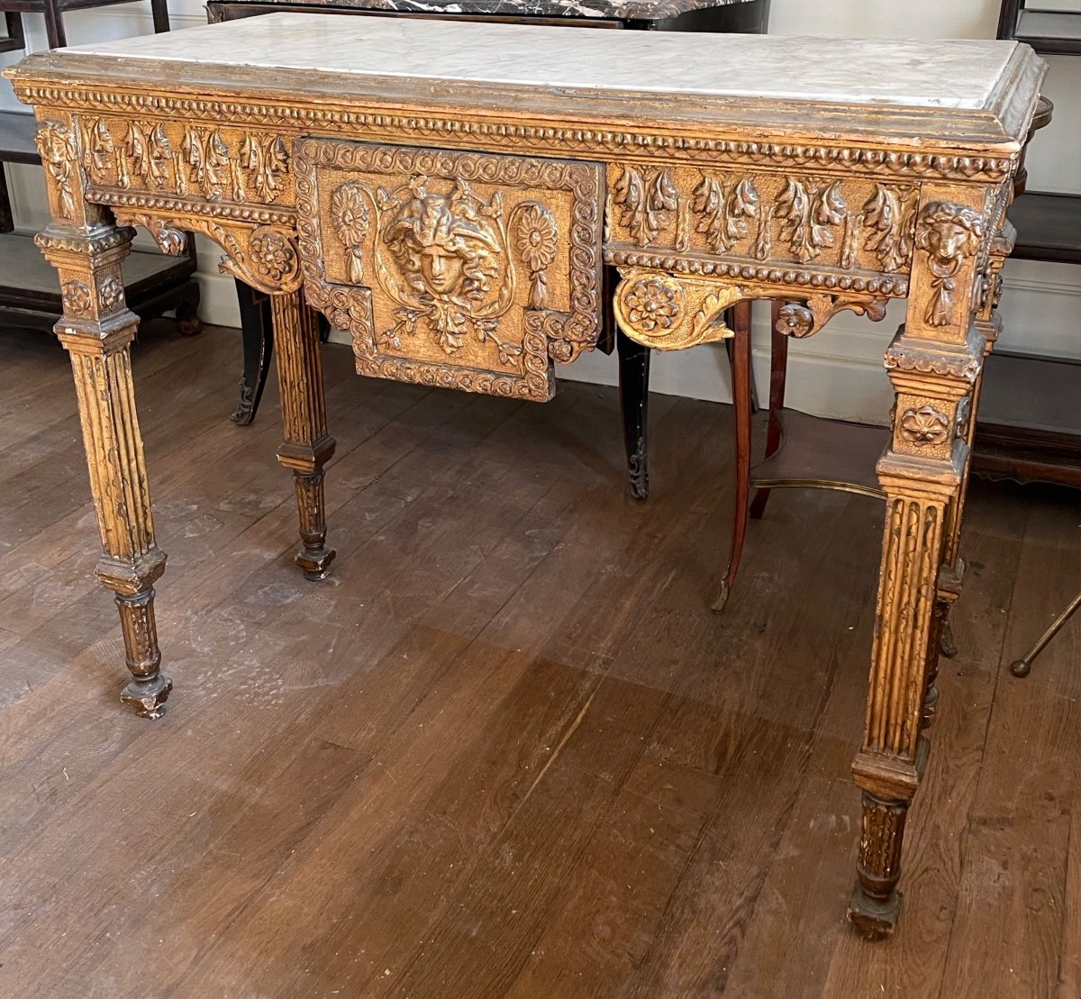 Console In Gilded Wood With Gorgon, Italy, 18th Century -photo-3
