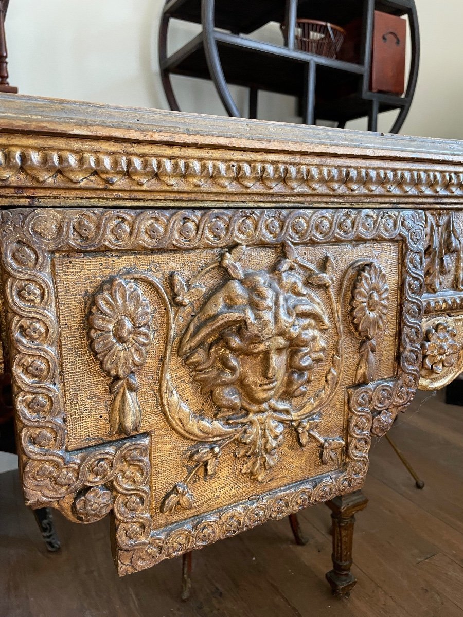 Console In Gilded Wood With Gorgon, Italy, 18th Century -photo-3