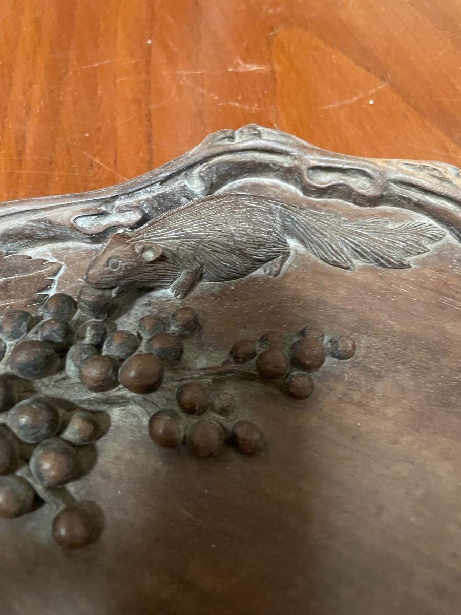 Plateau En Bois Sculpté Aux Deux Petites Souris , Japon -photo-3