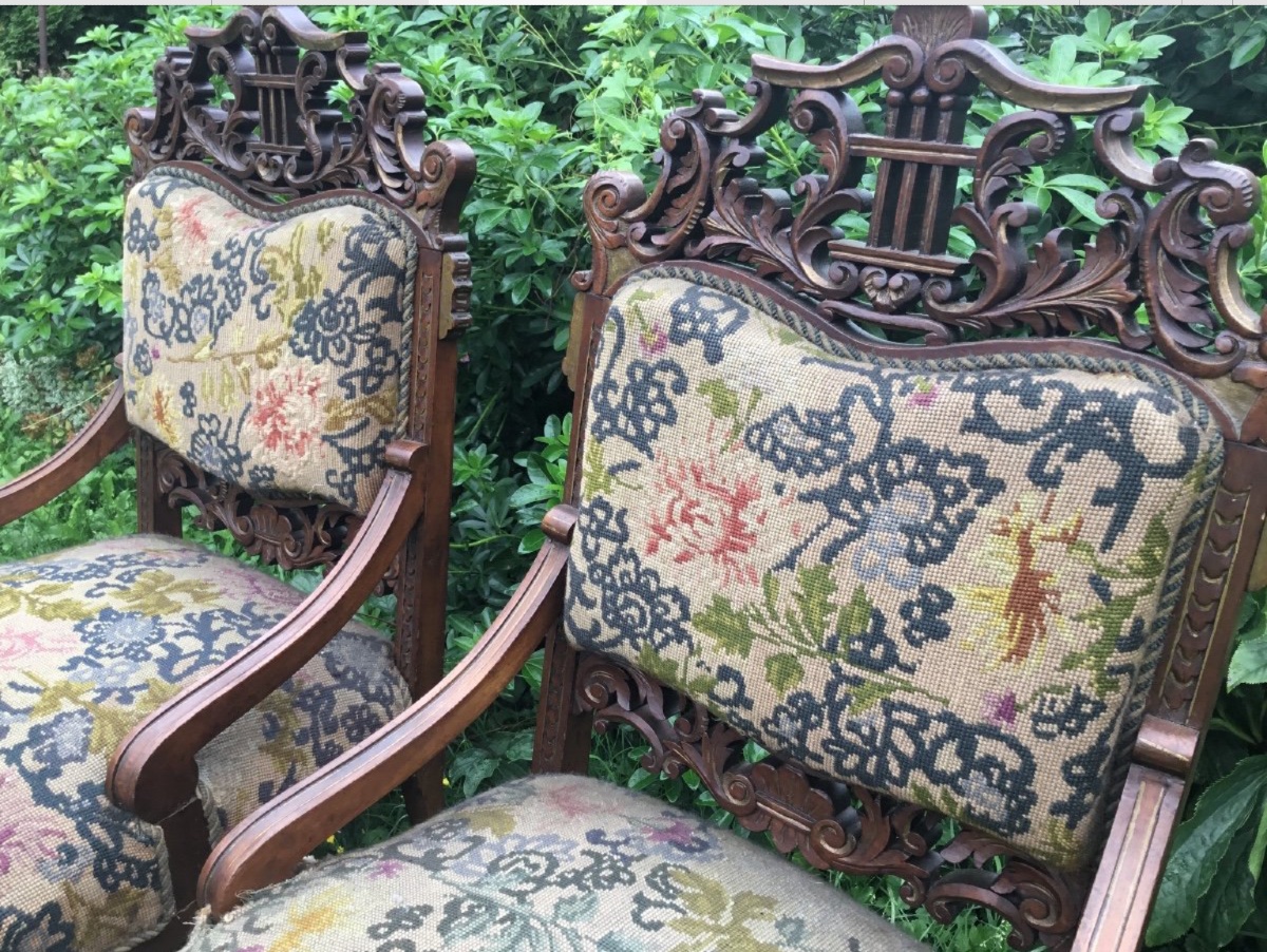 Pair Of Japanese Armchairs, Dlg De Viardot, Eclectic, Napoleon III-photo-2