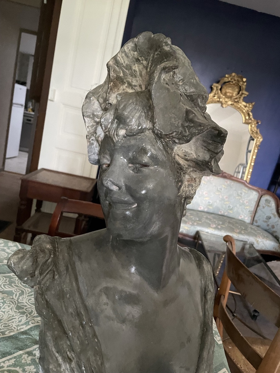 Imposing Bust Of A Woman By Van Der Stratten, Belle époque -photo-4