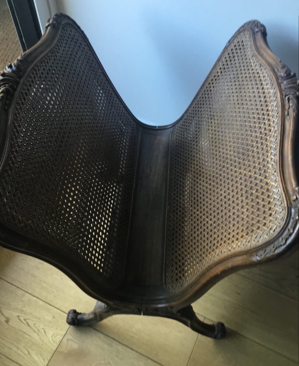 Important Louis XV Style Magazine Rack In Carved Wood And Double Caning-photo-2