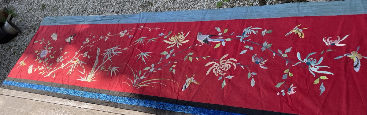 Broderie Chinoise Oiseaux Et Papillons , XIXème -photo-2