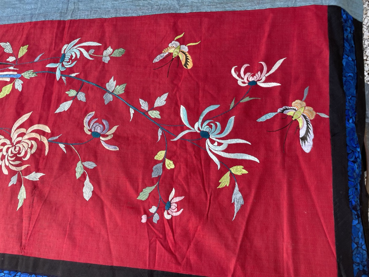 Broderie Chinoise Oiseaux Et Papillons , XIXème -photo-3