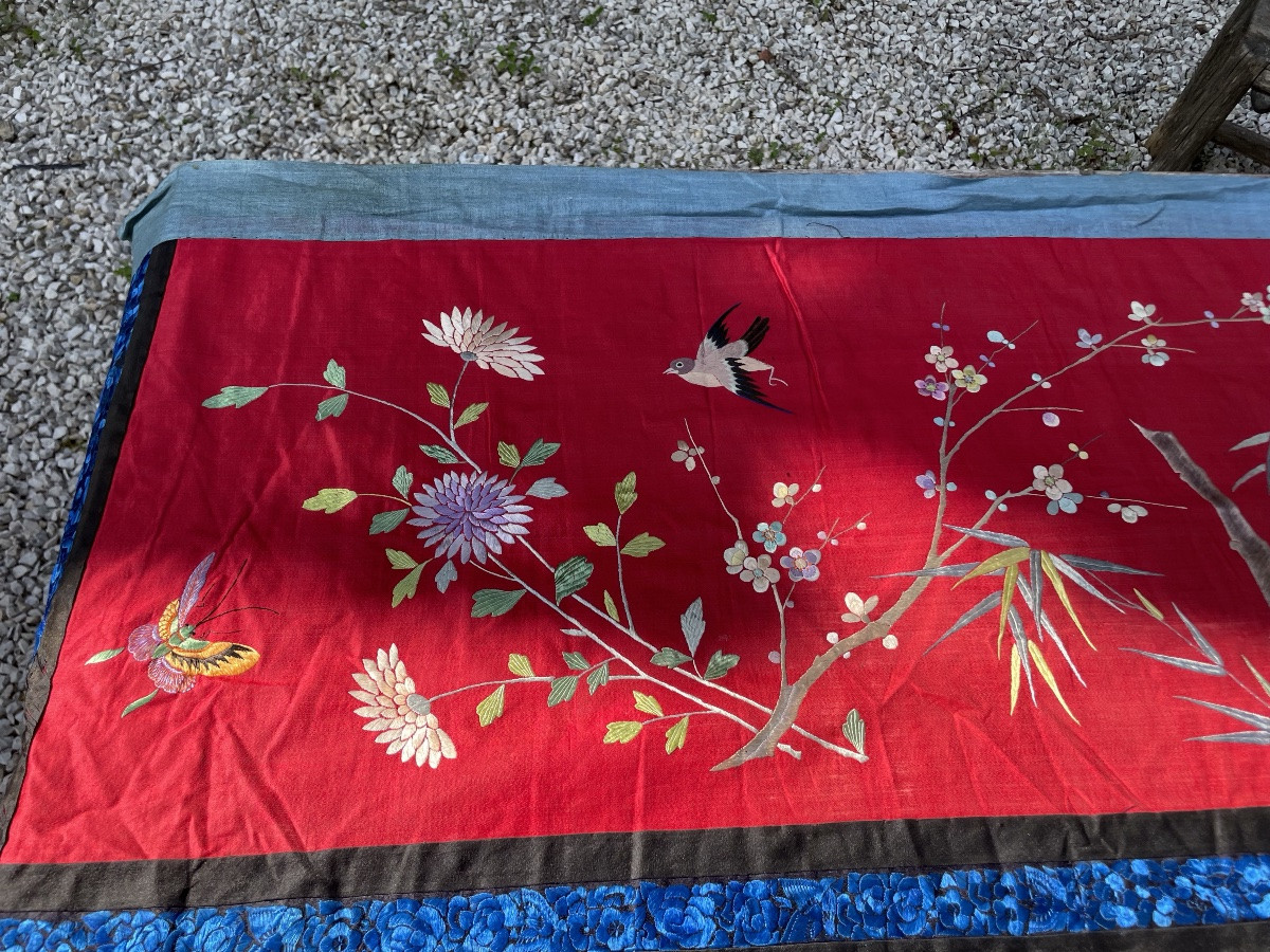 Broderie Chinoise Oiseaux Et Papillons , XIXème -photo-6