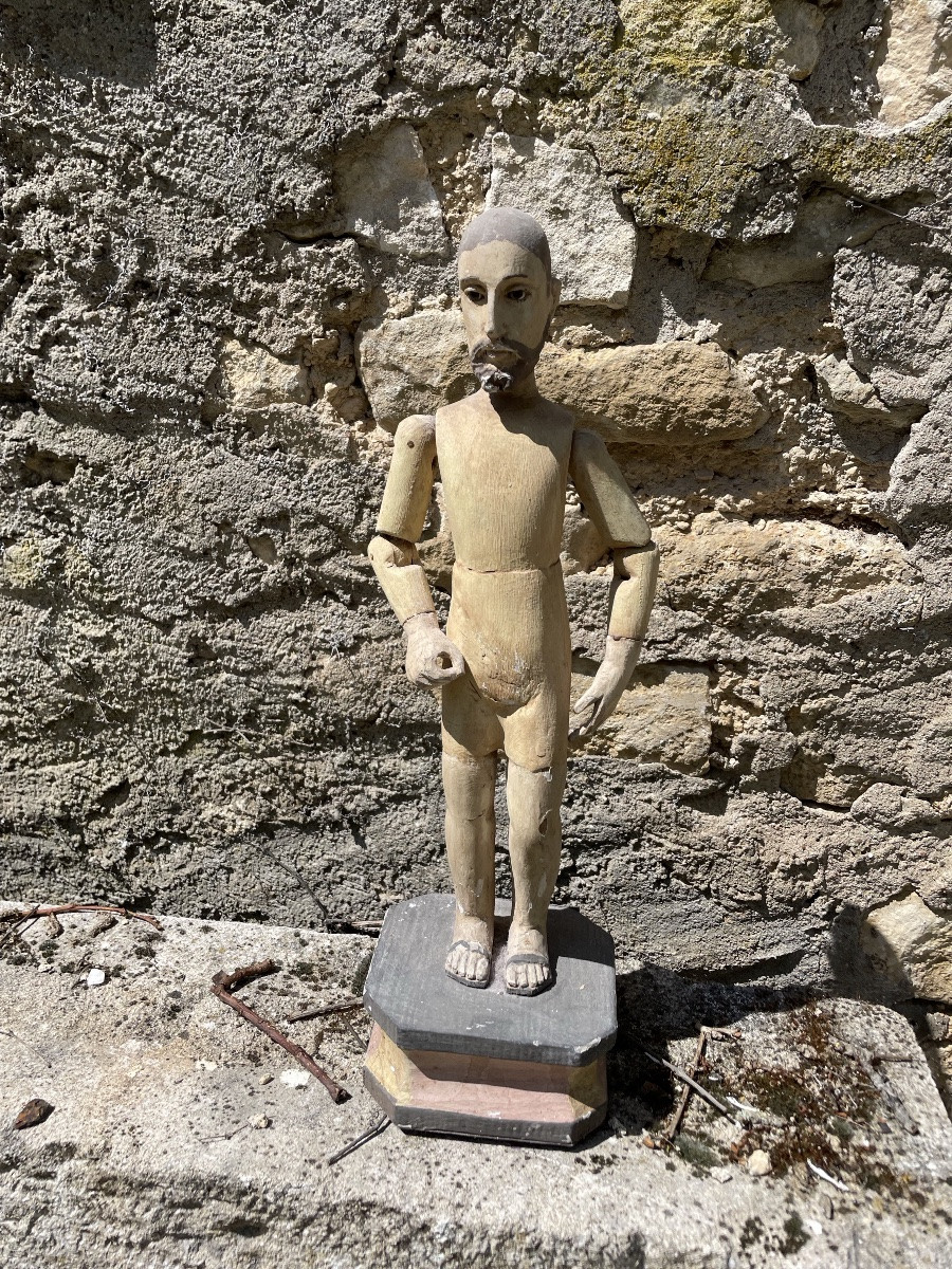 Articulated Saint, Painted Wood, Sulphide Eyes, Capipote -photo-4