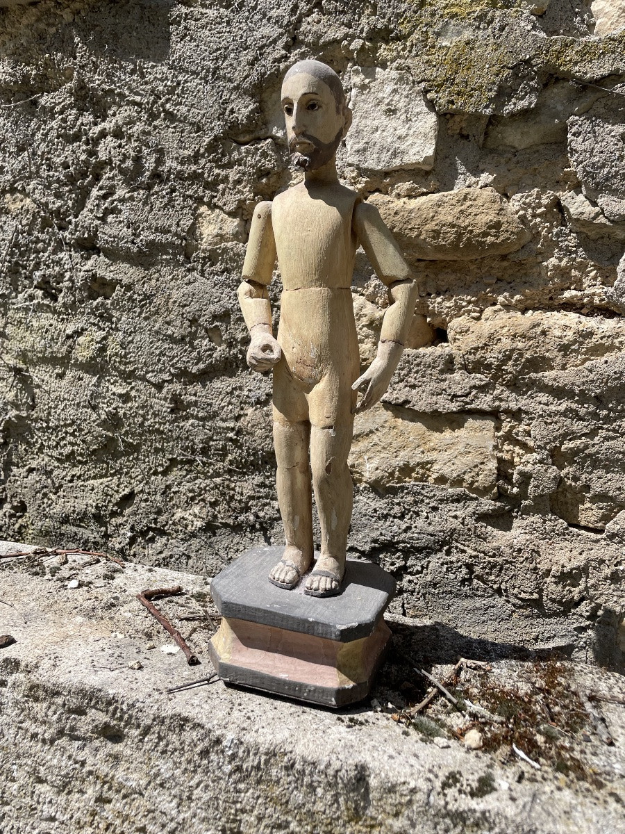 Articulated Saint, Painted Wood, Sulphide Eyes, Capipote -photo-3
