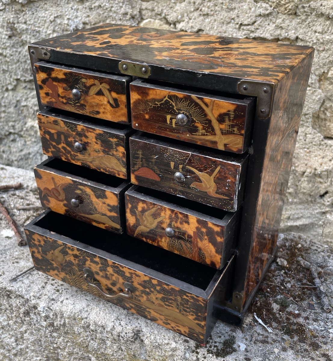 Small Japanese Cabinet With Tortoiseshell Decor -photo-3