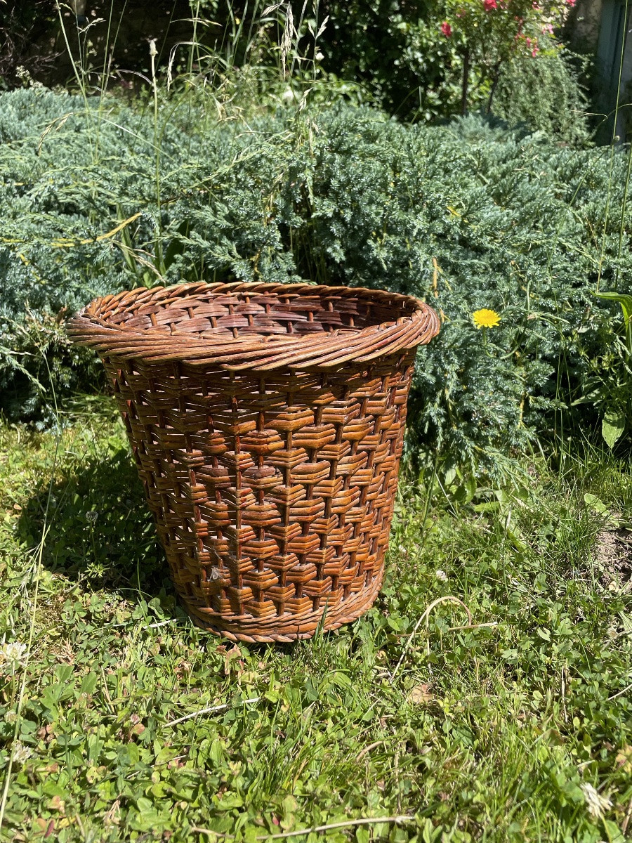 Woven Wicker Wastepaper Basket, Circa 1950-photo-2