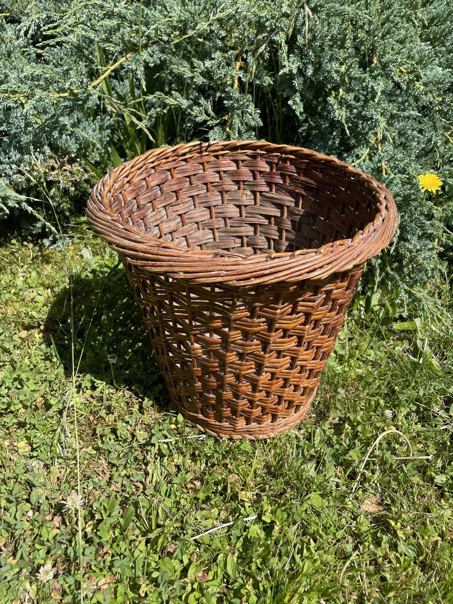 Woven Wicker Wastepaper Basket, Circa 1950-photo-3