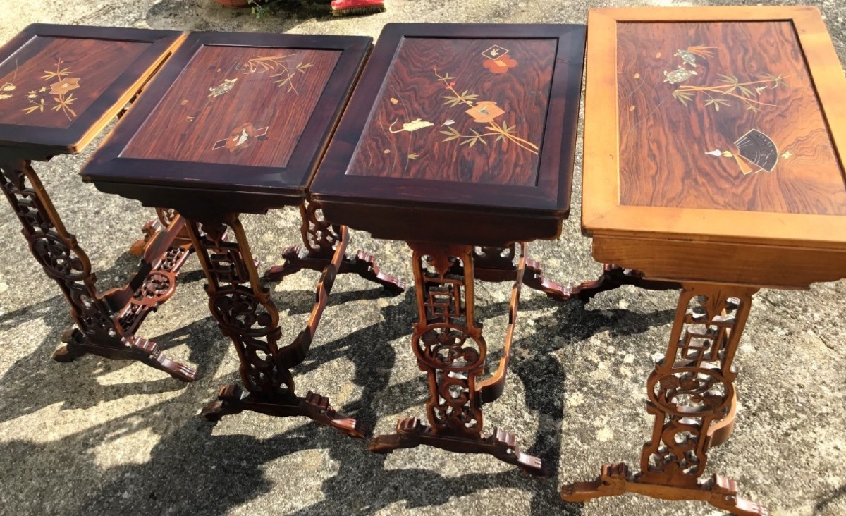 Attr Gabriel Viardot Set Of 4 Japanese-style Nesting Tables-photo-2