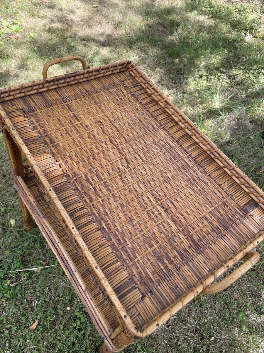 Table à thé en rotin, vers 1950-photo-2