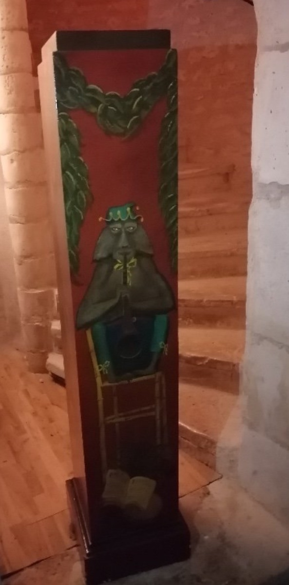 Column, Painted Sheath With Decoration Of Musical Instruments And Monkey 136 Cm Flag-photo-2