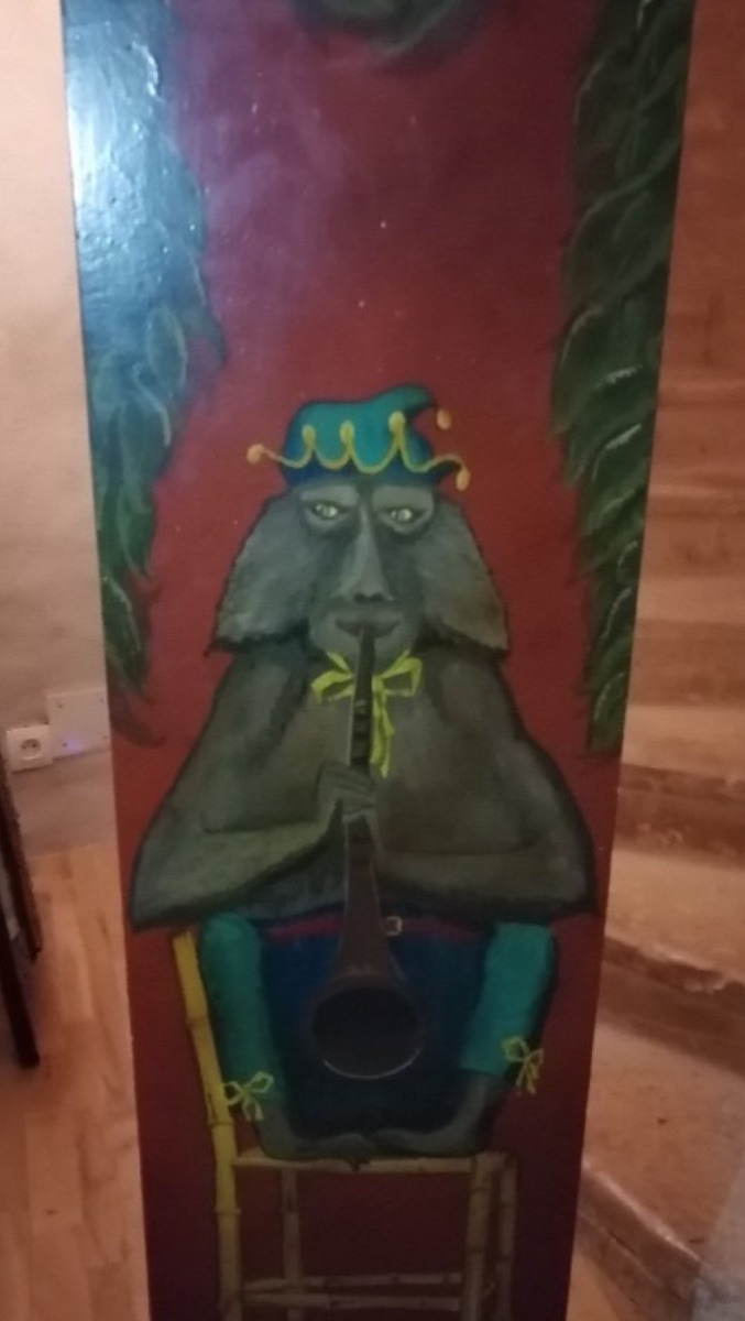 Column, Painted Sheath With Decoration Of Musical Instruments And Monkey 136 Cm Flag-photo-3