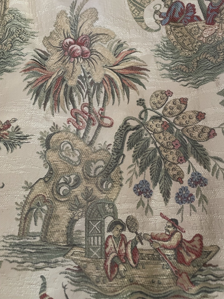Pair Of Large Double Curtains With Chinoiserie Motifs-photo-4