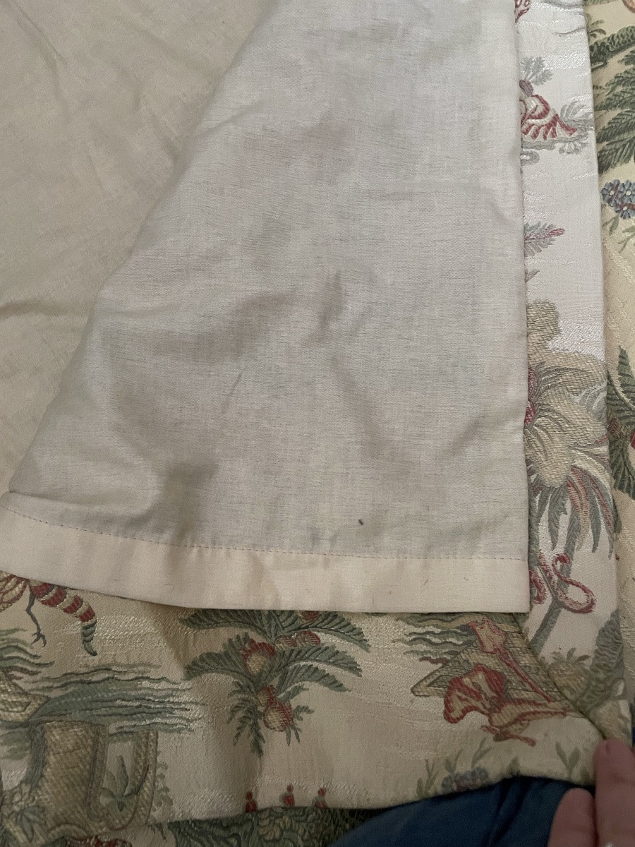 Pair Of Large Double Curtains With Chinoiserie Motifs-photo-1