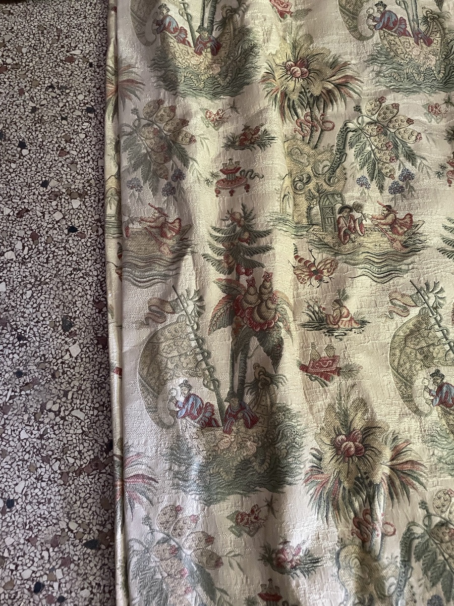 Pair Of Large Double Curtains With Chinoiserie Motifs-photo-7