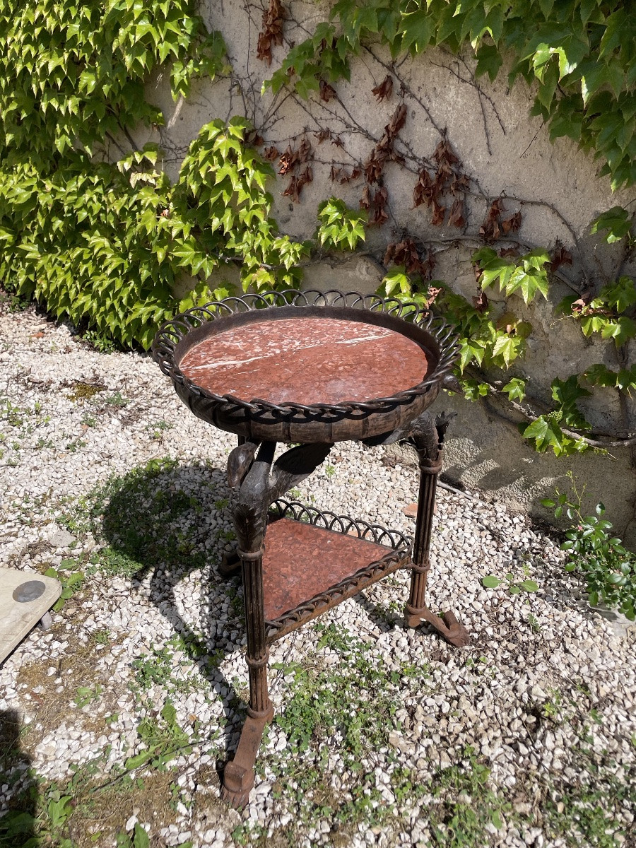 Cast Iron And Marble Pedestal Table In The Style Of Albert Armand Rateau -photo-5