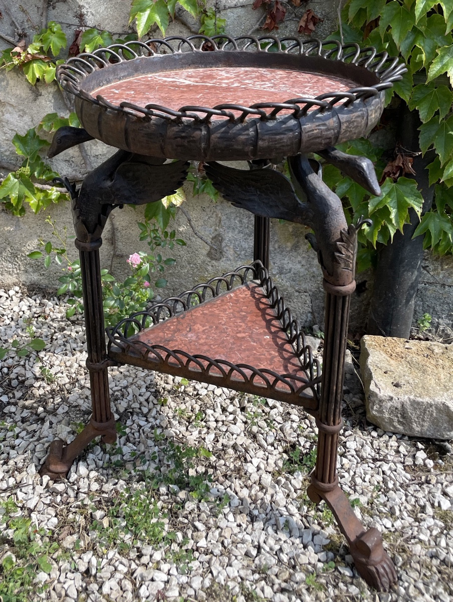 Cast Iron And Marble Pedestal Table In The Style Of Albert Armand Rateau 