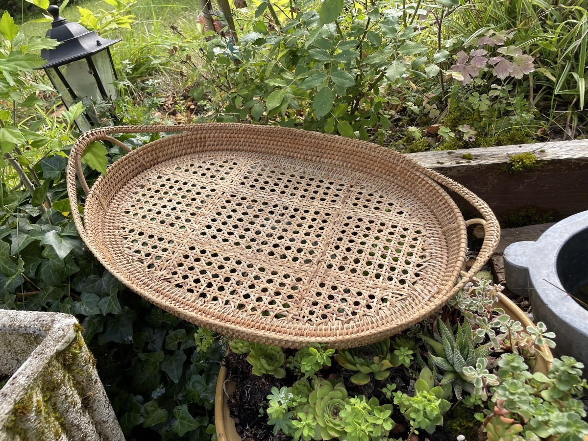 Large Woven Wicker Serving Tray-photo-2