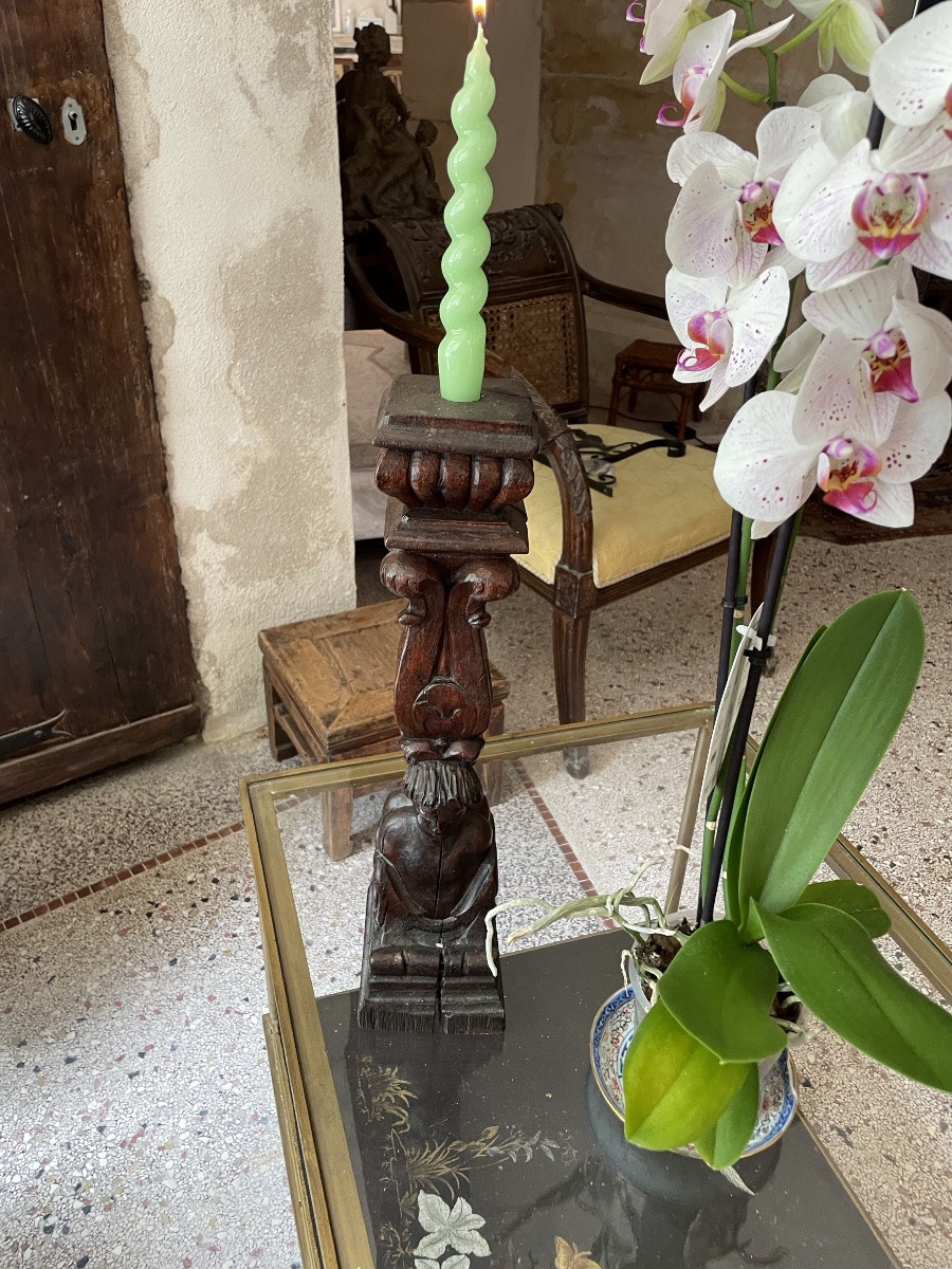 Carved Natural Wood Candle Holder-photo-2