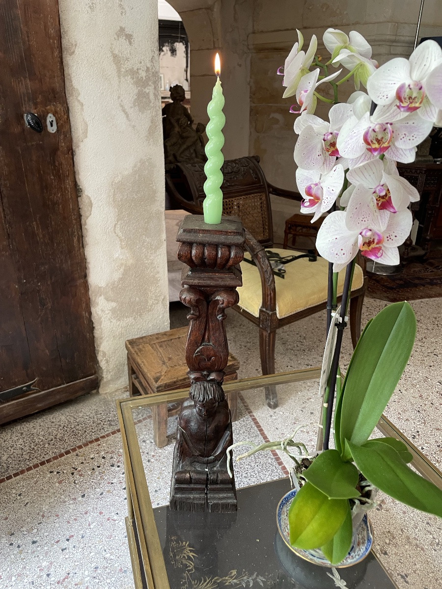 Carved Natural Wood Candle Holder-photo-3