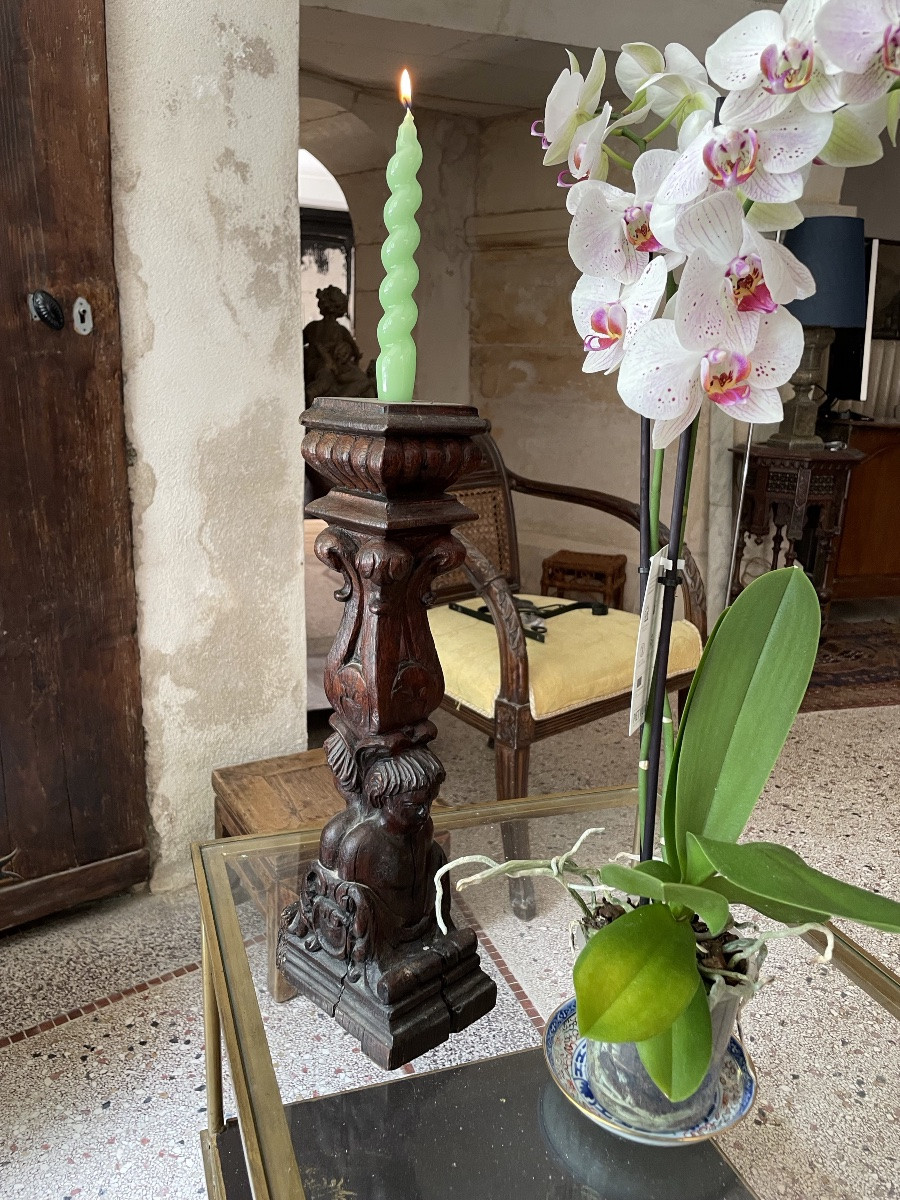 Carved Natural Wood Candle Holder-photo-4