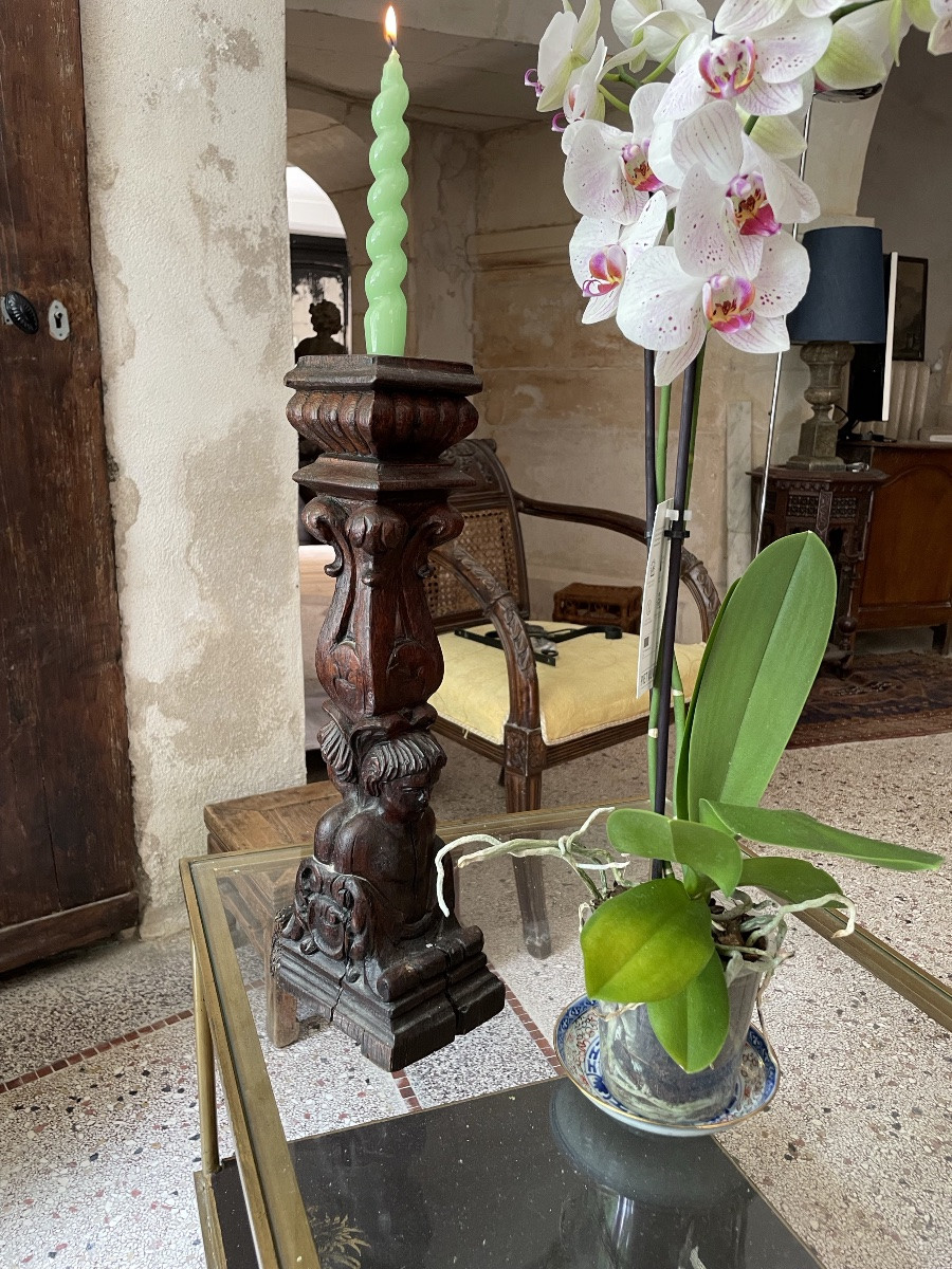 Carved Natural Wood Candle Holder-photo-1