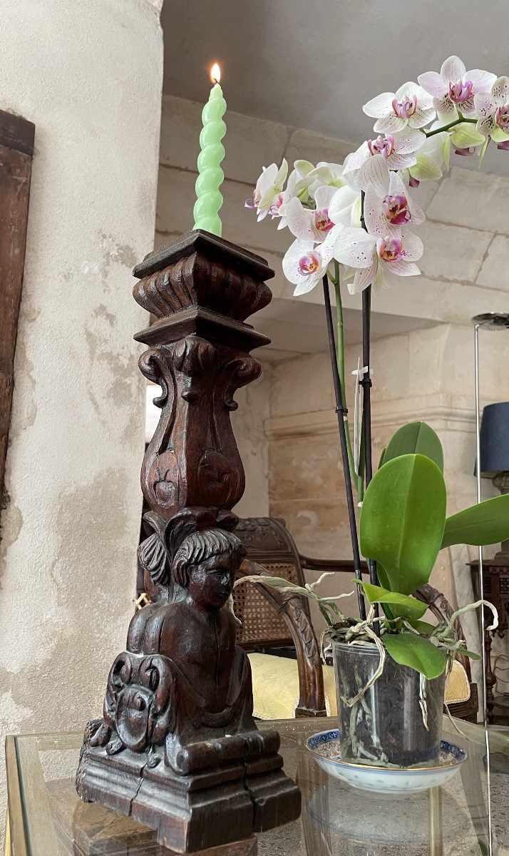 Carved Natural Wood Candle Holder