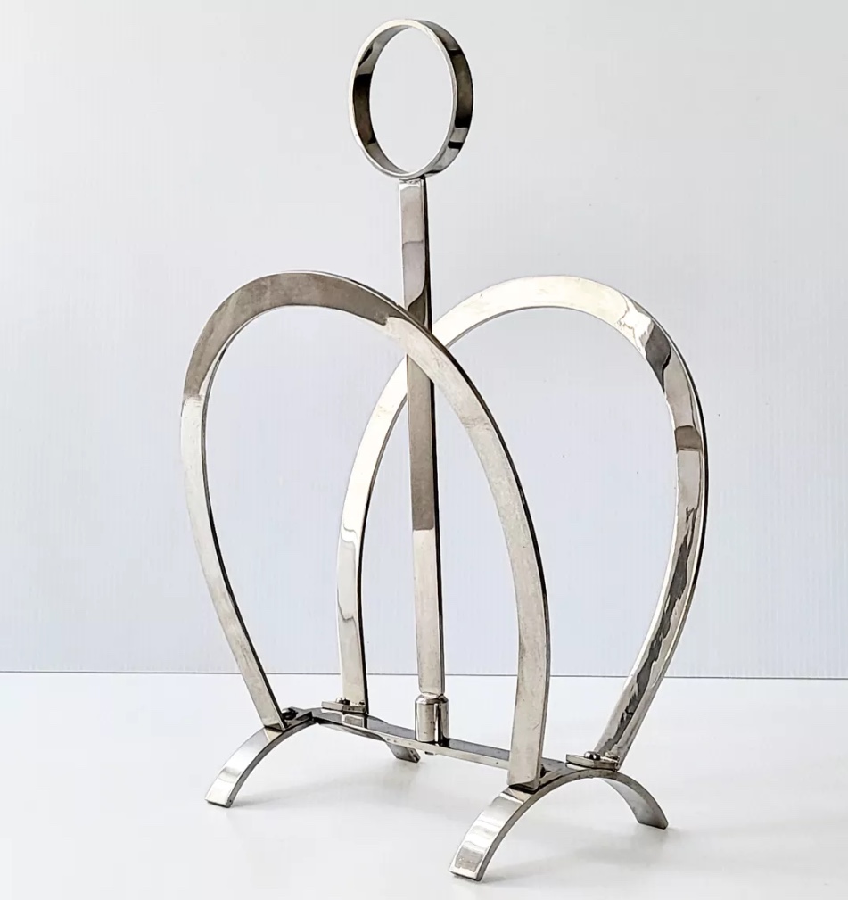 Porte-revues vintage en métal argenté 1970 Dlg de Hermès 
