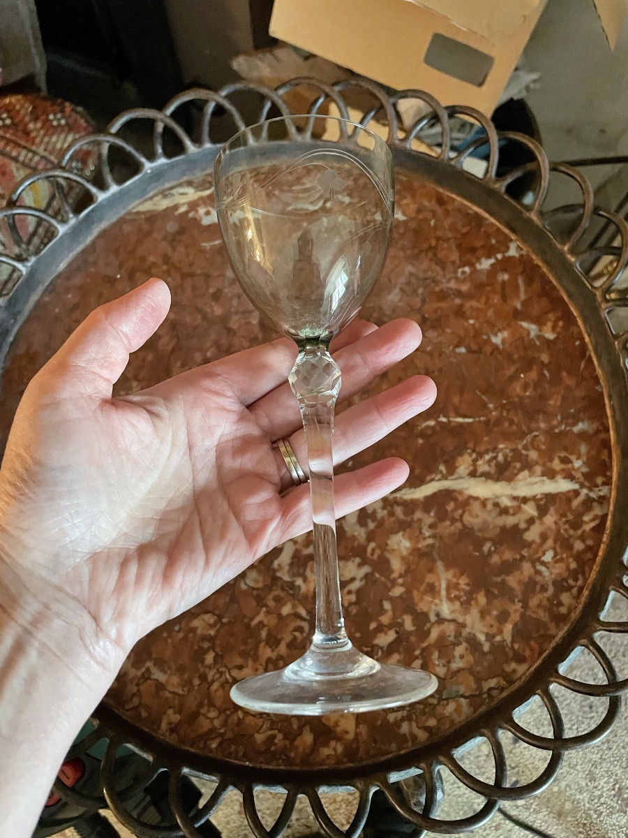 The Set Of 11 Glasses (+1) High In Transparent And Green Crystal -photo-2