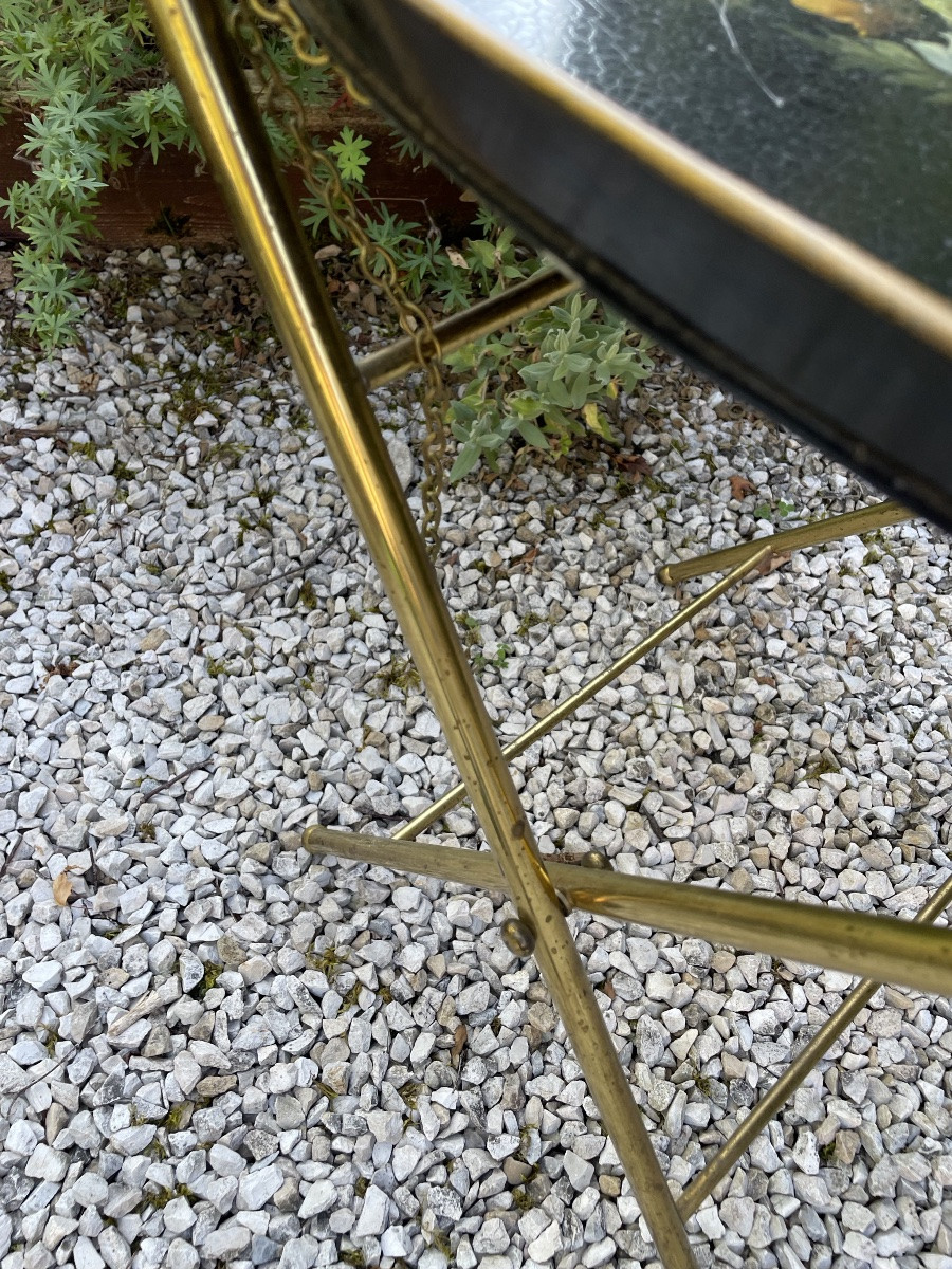 Flying Table With Metal Base And Sheet Metal Top With Floral Decoration -photo-4