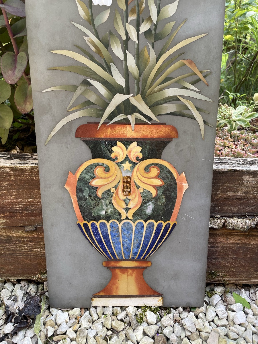 Ornamental Plaque In Hard Stone Marquetry -photo-4