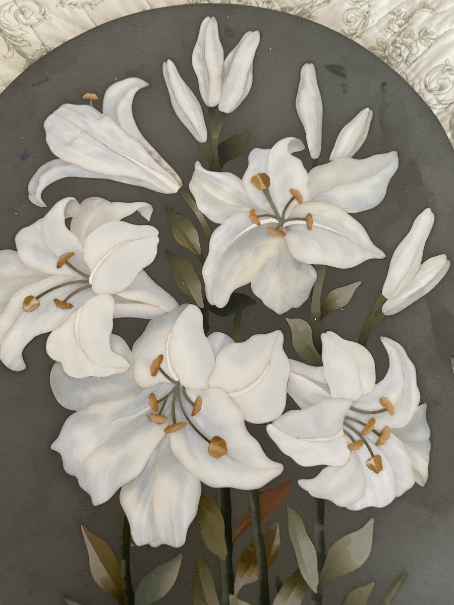 Ornamental Plaque In Hard Stone Marquetry -photo-2