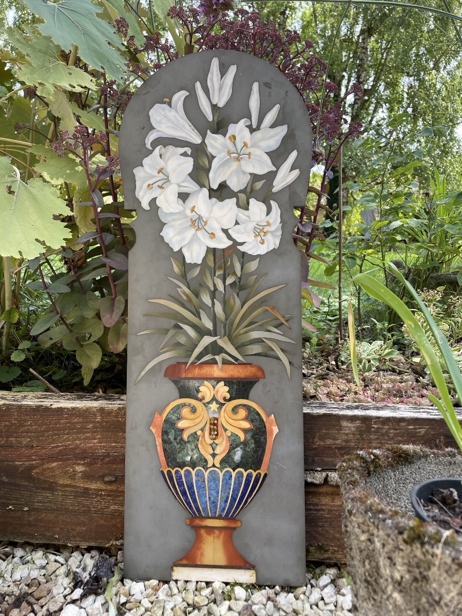 Ornamental Plaque In Hard Stone Marquetry 