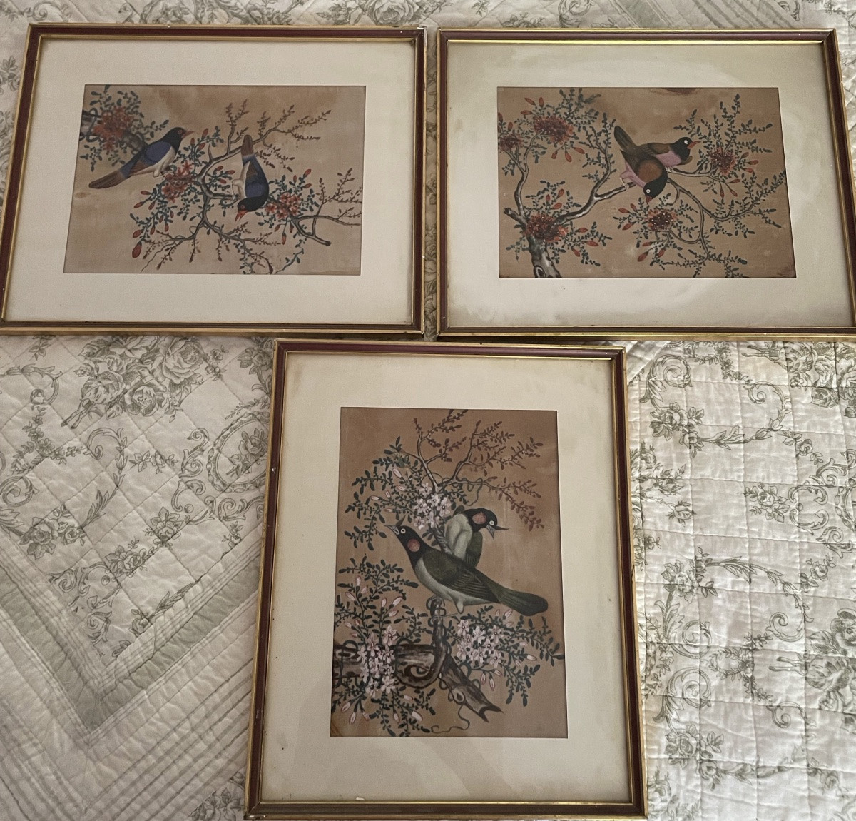Les 3 petites peintures d’oiseaux , Chine vers 1900-photo-2