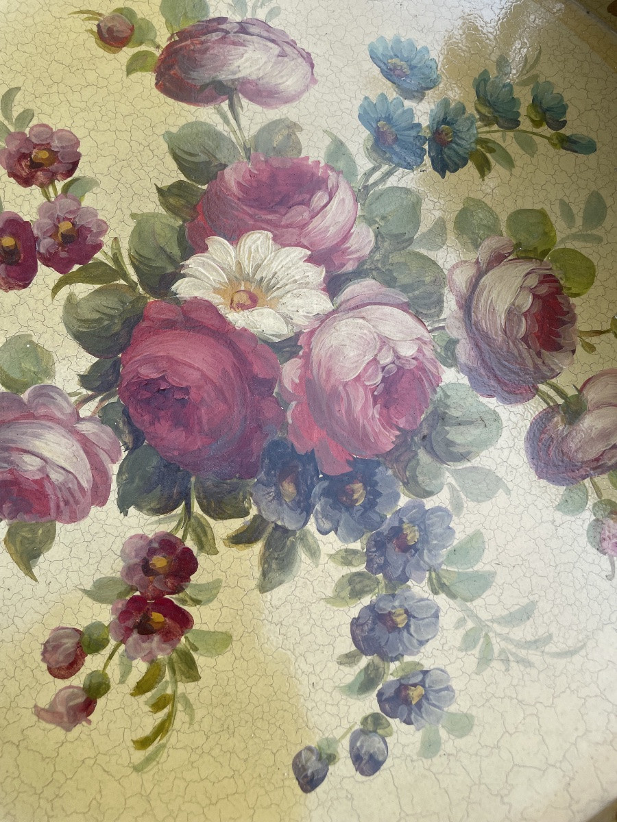 Painted Sheet Metal Tray Decorated With A Bouquet Of Flowers-photo-4