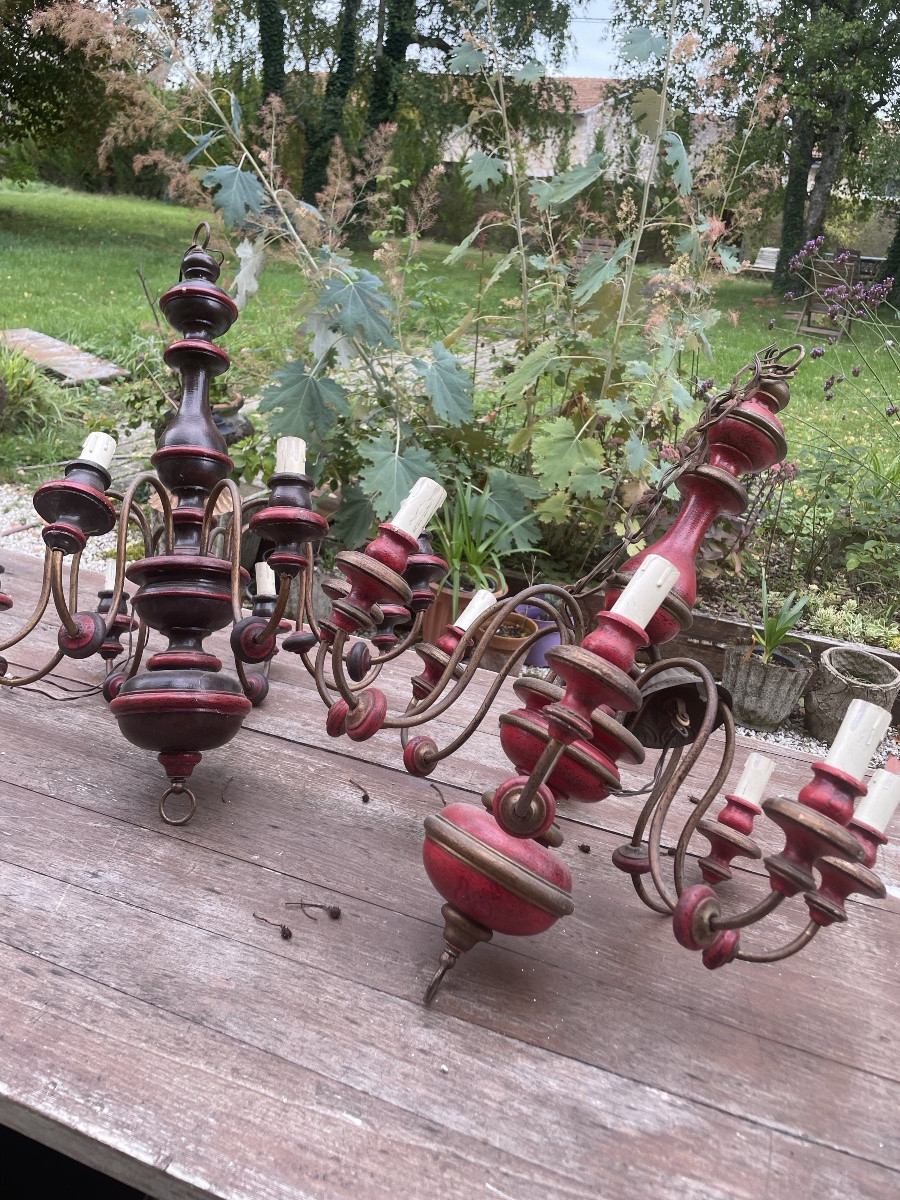 Lustre en bois tourné et laqué-photo-2