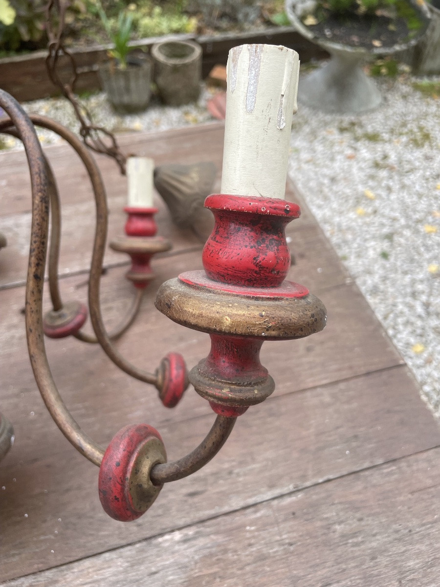 Lustre en bois tourné et laqué-photo-1