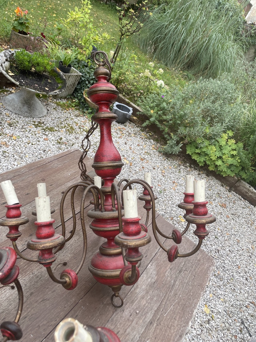 Lustre en bois tourné et laqué-photo-4