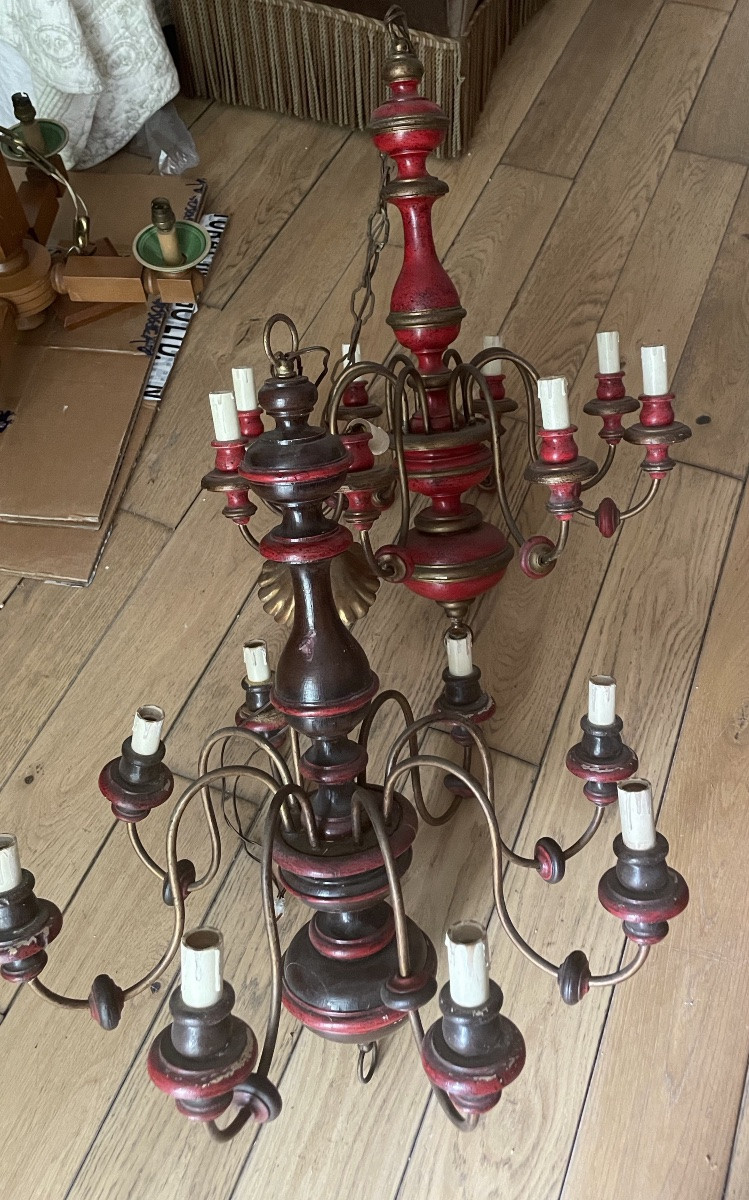 Lustre en bois tourné et laqué-photo-8