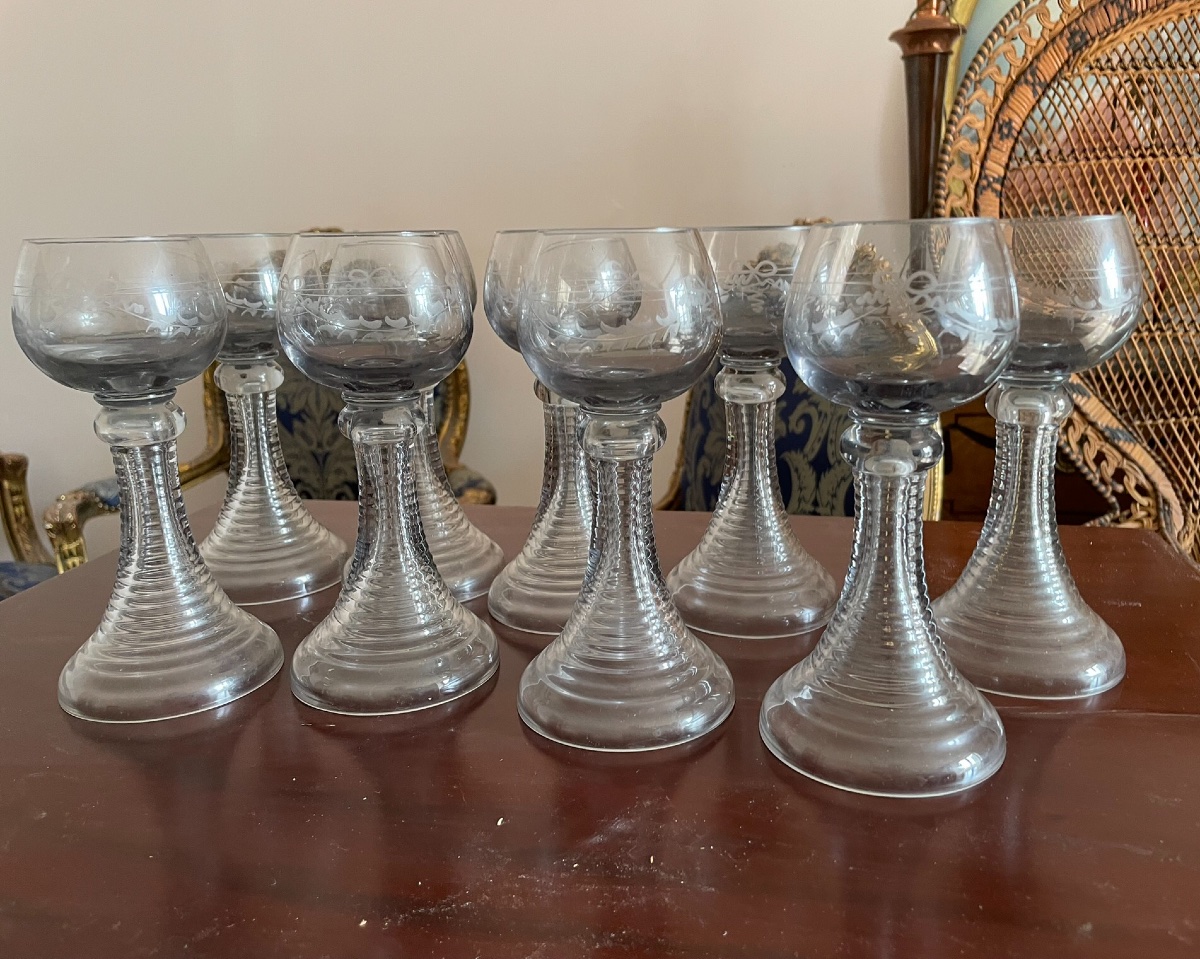 Set Of 9 Roemer White Wine Glasses, Hollow Legs-photo-1