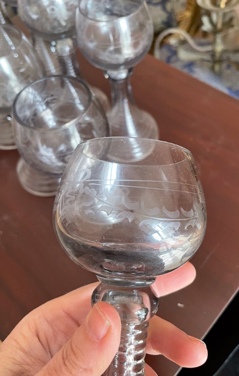 Set Of 9 Roemer White Wine Glasses, Hollow Legs-photo-4