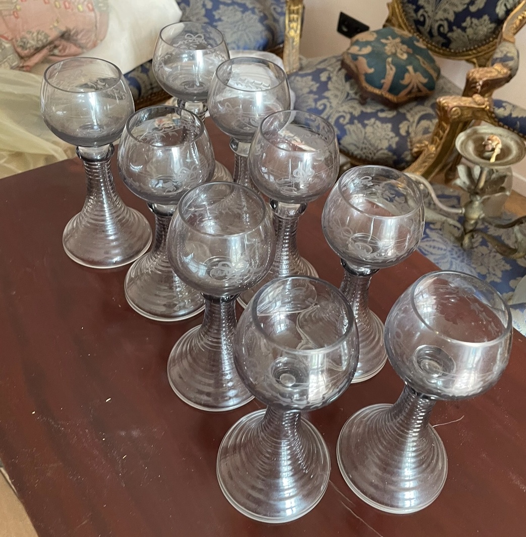 Set Of 9 Roemer White Wine Glasses, Hollow Legs-photo-5