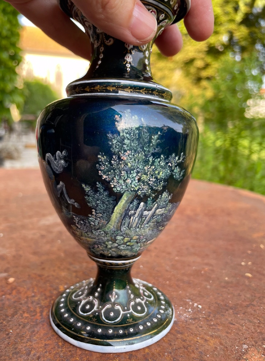 The Pair Of Small Enamelled Vases With Renaissance Decor -photo-2